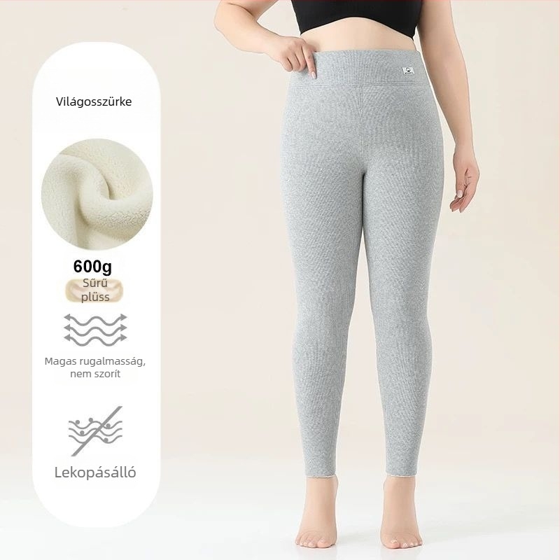 Női pamutból készült fleece-béléssel ellátott leggings, csíkos mintázat, magas derekú, teljes hosszúságú, pamut-elasztán anyag