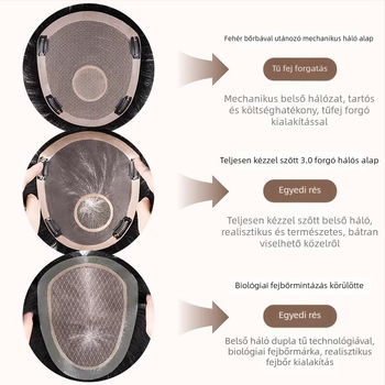 Férfi hajpatch – valódi emberi hajból, félig kézi szövés, festhető, Modell Hair Patch