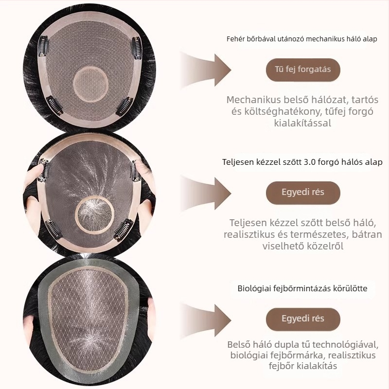 Férfi hajpatch – valódi emberi hajból, félig kézi szövés, festhető, Modell Hair Patch