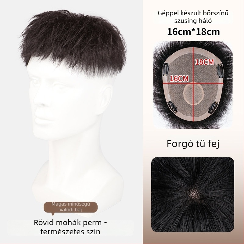 Férfi hajpatch – valódi emberi hajból, félig kézi szövés, festhető, Modell Hair Patch