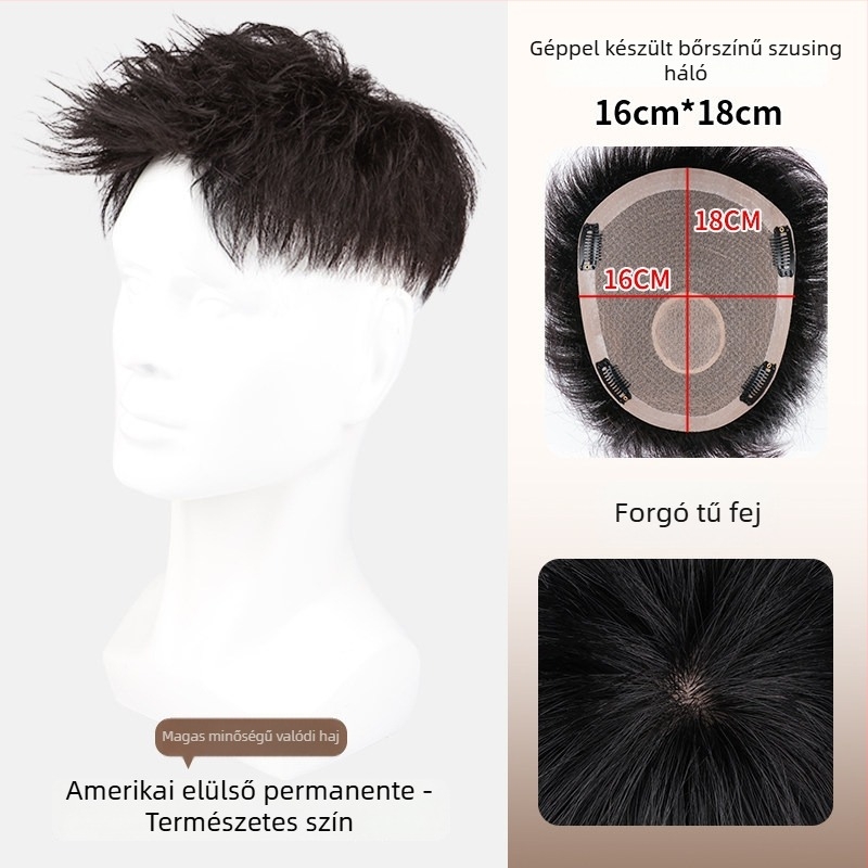 Férfi hajpatch – valódi emberi hajból, félig kézi szövés, festhető, Modell Hair Patch