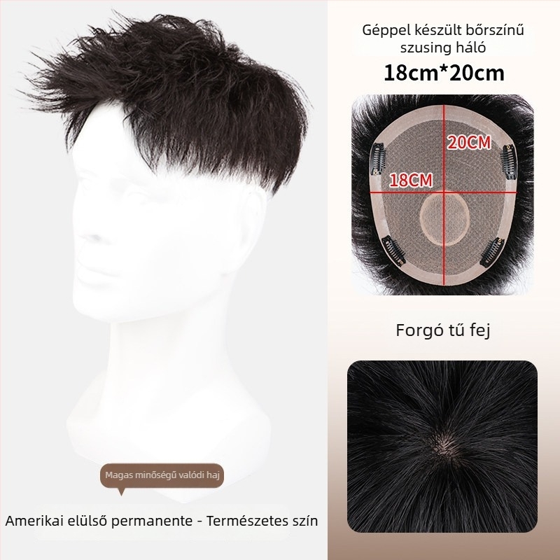 Férfi hajpatch – valódi emberi hajból, félig kézi szövés, festhető, Modell Hair Patch