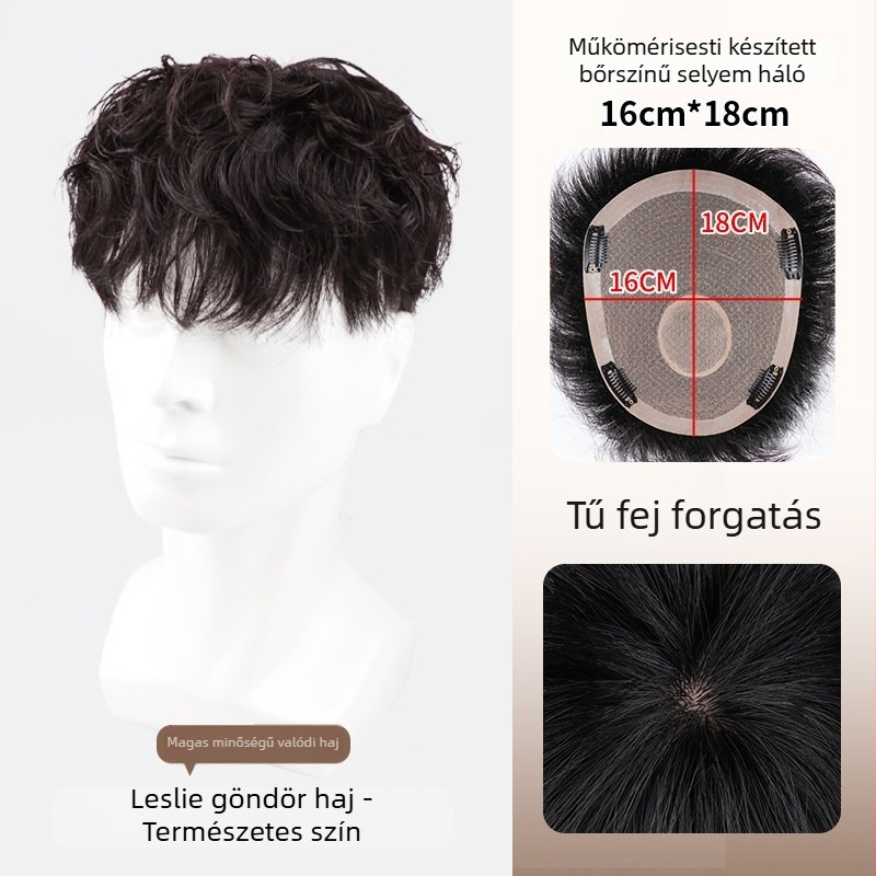 Férfi hajpatch – valódi emberi hajból, félig kézi szövés, festhető, Modell Hair Patch