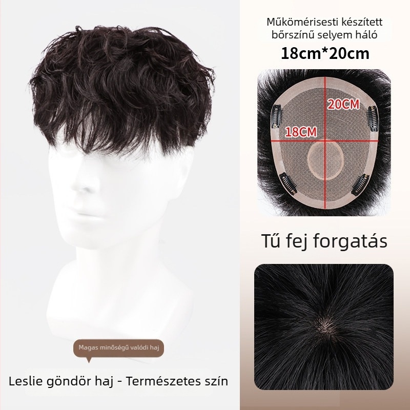 Férfi hajpatch – valódi emberi hajból, félig kézi szövés, festhető, Modell Hair Patch