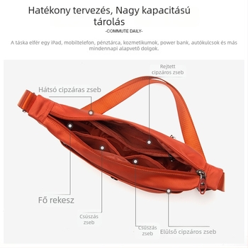 Női crossbody táska — városi egyszerűség, dumpling forma, cipzáras nyitás, Oxford anyag, poliészter bélés.