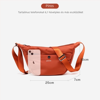 Női crossbody táska — városi egyszerűség, dumpling forma, cipzáras nyitás, Oxford anyag, poliészter bélés.