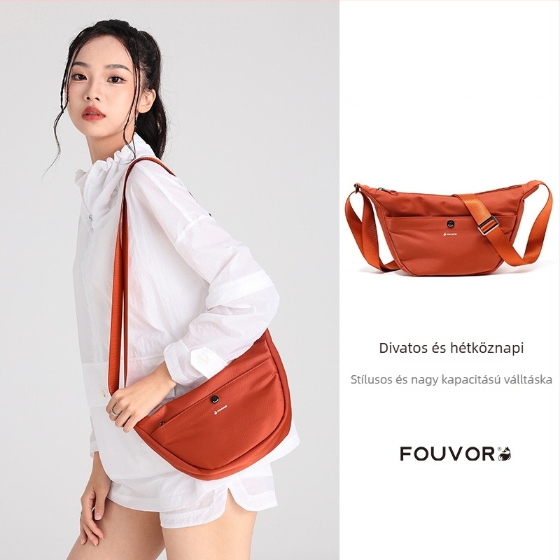 Női crossbody táska — városi egyszerűség, dumpling forma, cipzáras nyitás, Oxford anyag, poliészter bélés.