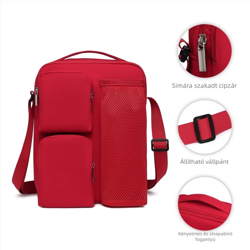 HDWISS crossbody táska több zsebbel, poliészter, cipzár, horizontális négyzet alak, laminált belső