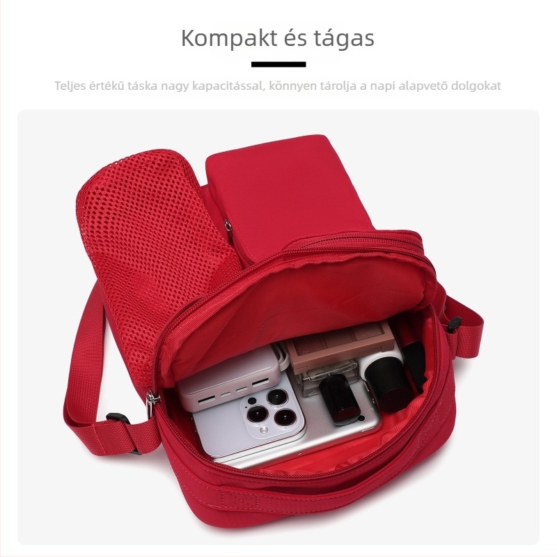 HDWISS crossbody táska több zsebbel, poliészter, cipzár, horizontális négyzet alak, laminált belső