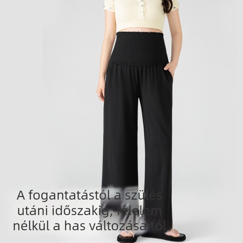 Kismama széles szárú nadrág - Hasat támogató, 95% viszkóz, közepes vastagság, magas rugalmasság