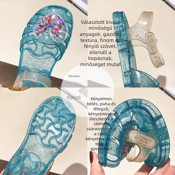 Hercegnő-stílusú gyerek szandál Cartoon mintával, Velcro záródás, PVC felsőrész, PVC talp