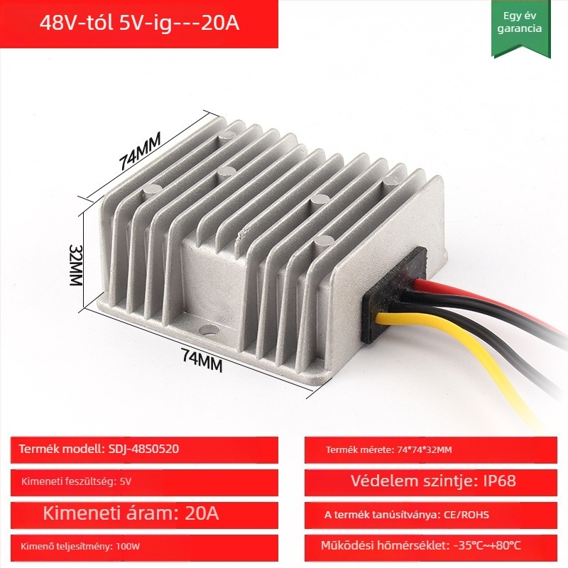 DC-DC buck-boost konverter bemenet 48V, kimenet 12V, max 30A, 350W, IP68, PWM kapcsolás