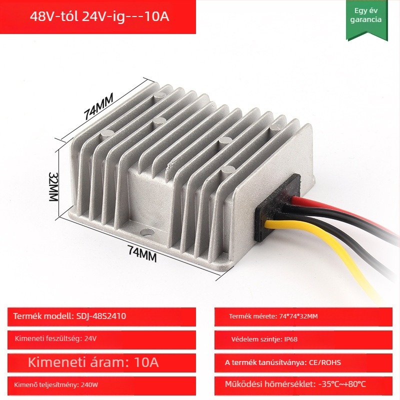 DC-DC buck-boost konverter bemenet 48V, kimenet 12V, max 30A, 350W, IP68, PWM kapcsolás