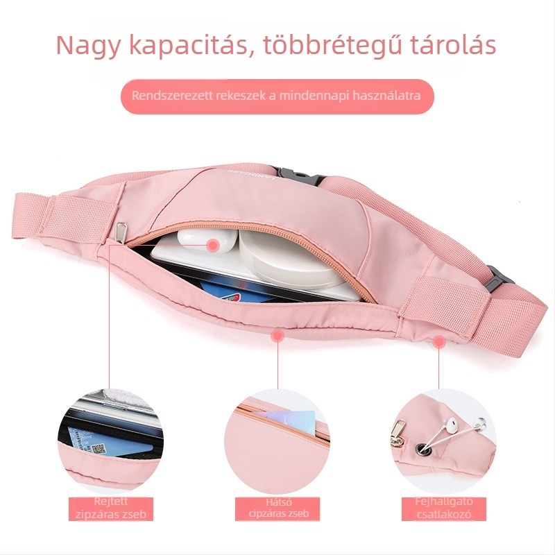 Deréktáska telefontáskával, nylonból, cipzár, belső patch zseb, könnyű kialakítás