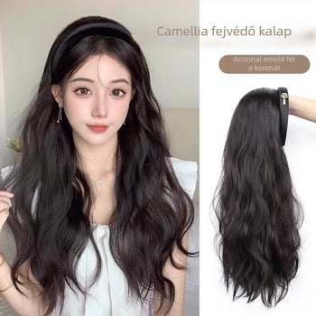 Camellia hajpántos paróka – vízhullámú göndör haj, levehető Camellia hajpánt, U-alakú félfej fedés, hőálló huzal, természetes hatás