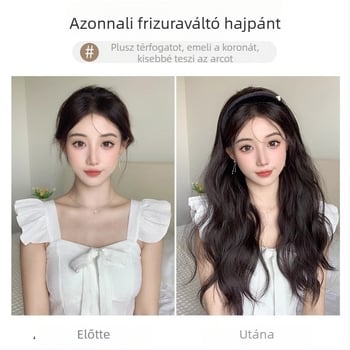 Camellia hajpántos paróka – vízhullámú göndör haj, levehető Camellia hajpánt, U-alakú félfej fedés, hőálló huzal, természetes hatás