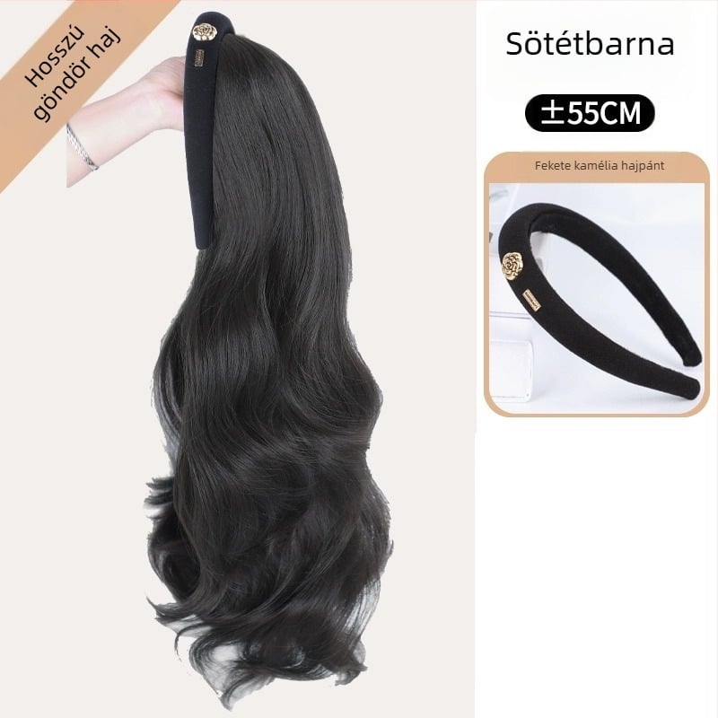 Camellia hajpántos paróka – vízhullámú göndör haj, levehető Camellia hajpánt, U-alakú félfej fedés, hőálló huzal, természetes hatás