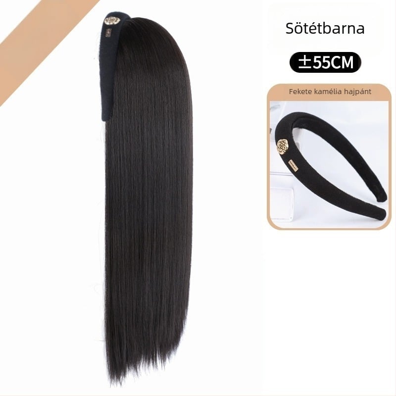 Camellia hajpántos paróka – vízhullámú göndör haj, levehető Camellia hajpánt, U-alakú félfej fedés, hőálló huzal, természetes hatás