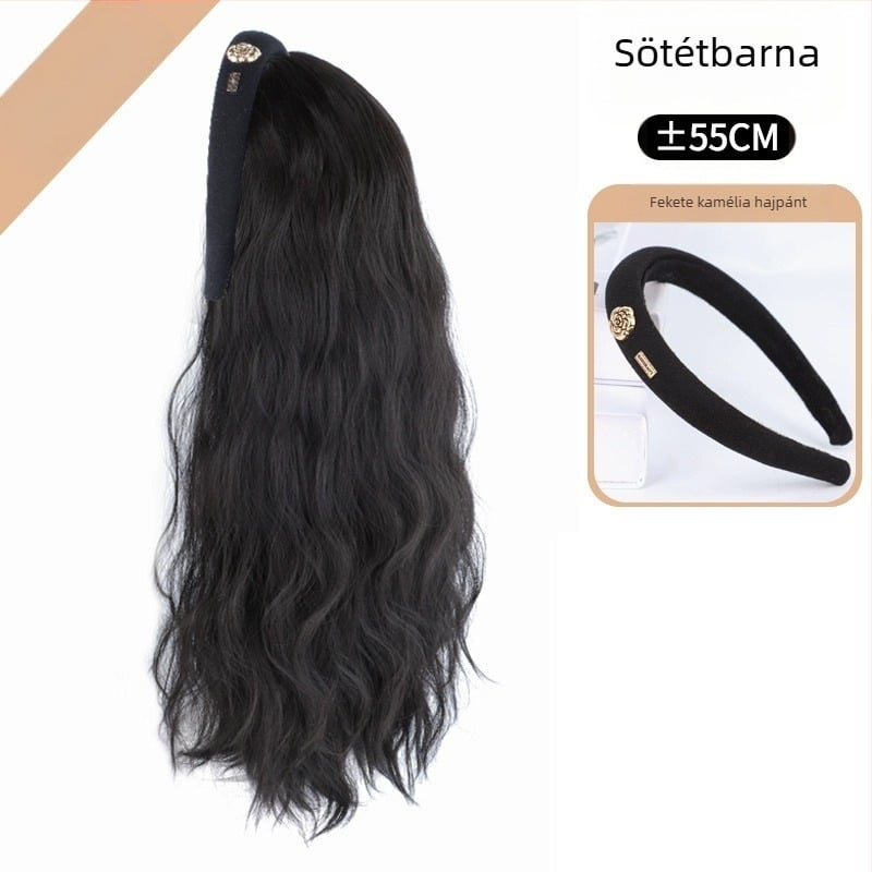 Camellia hajpántos paróka – vízhullámú göndör haj, levehető Camellia hajpánt, U-alakú félfej fedés, hőálló huzal, természetes hatás