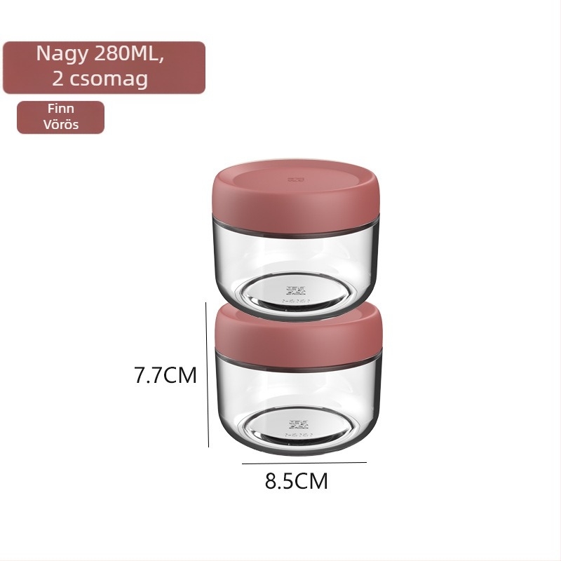 Üveg zárható tárolóedények élelmiszerekhez, kerek formájú kis konyhai tárolók, 300 ml alatt, modern minimalist stílus.