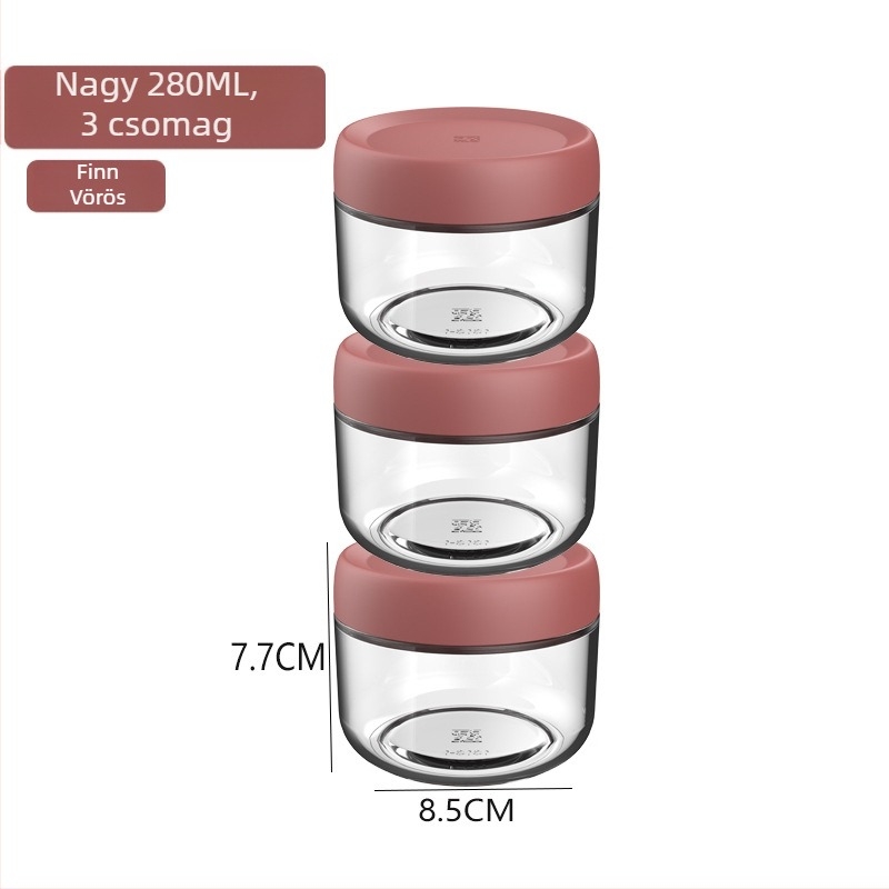 Üveg zárható tárolóedények élelmiszerekhez, kerek formájú kis konyhai tárolók, 300 ml alatt, modern minimalist stílus.