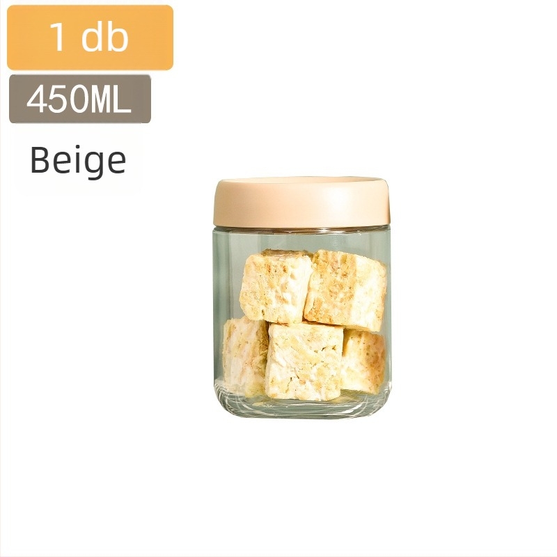 Üveg zárható tárolóedények élelmiszerekhez, kerek formájú kis konyhai tárolók, 300 ml alatt, modern minimalist stílus.