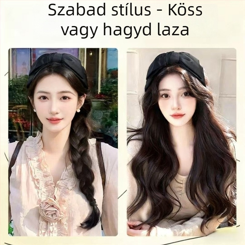 Fejbandás paróka, hosszú haj, egy darabos, levehető félfej dizájn, matt selyem haj, frufru egyenes vagy ferde