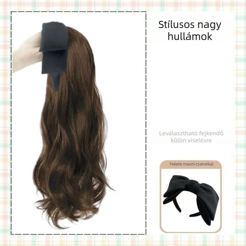 Fejbandás paróka, hosszú haj, egy darabos, levehető félfej dizájn, matt selyem haj, frufru egyenes vagy ferde
