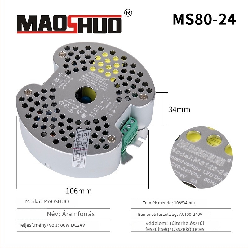 24V LED szalaghoz tartozó tápegység, kapcsolóüzemű, IP20, 92% hatékonyság