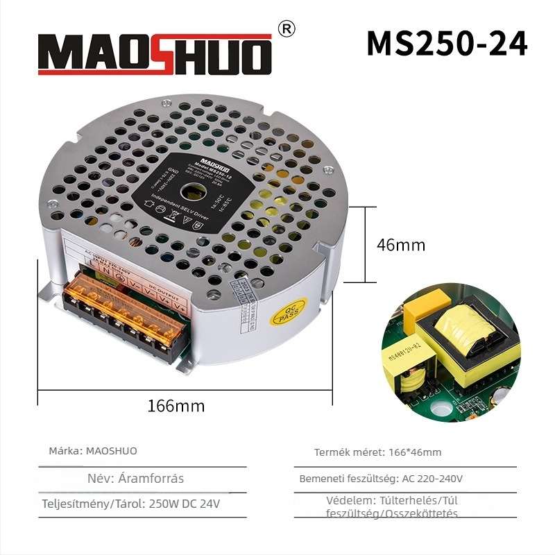 24V LED szalaghoz tartozó tápegység, kapcsolóüzemű, IP20, 92% hatékonyság