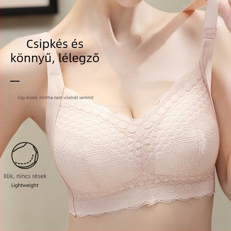 Csipkés szoptatós melltartó, hátul négy sor kapoccsal, formázatlan kosarakkal, nejlon anyagból