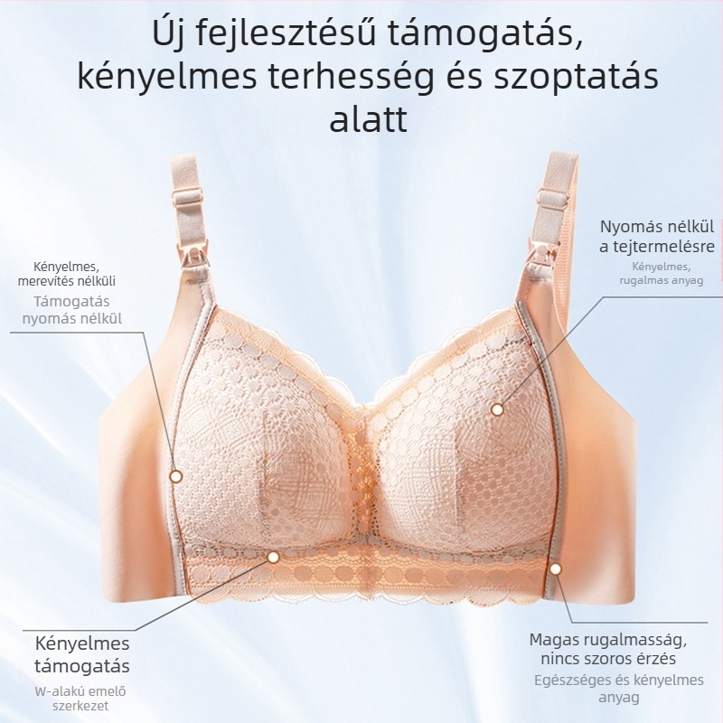 Csipkés szoptatós melltartó, hátul négy sor kapoccsal, formázatlan kosarakkal, nejlon anyagból