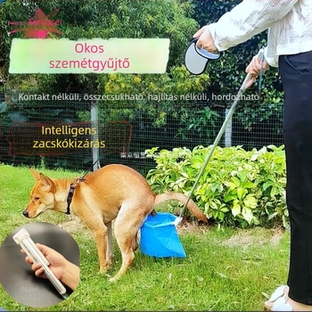 Összecsukható kutyapiszokszedő, automata működés, műanyag, zacskót tartalmaz
