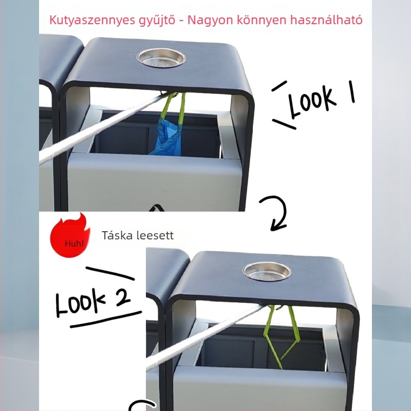 Összecsukható kutyapiszokszedő, automata működés, műanyag, zacskót tartalmaz