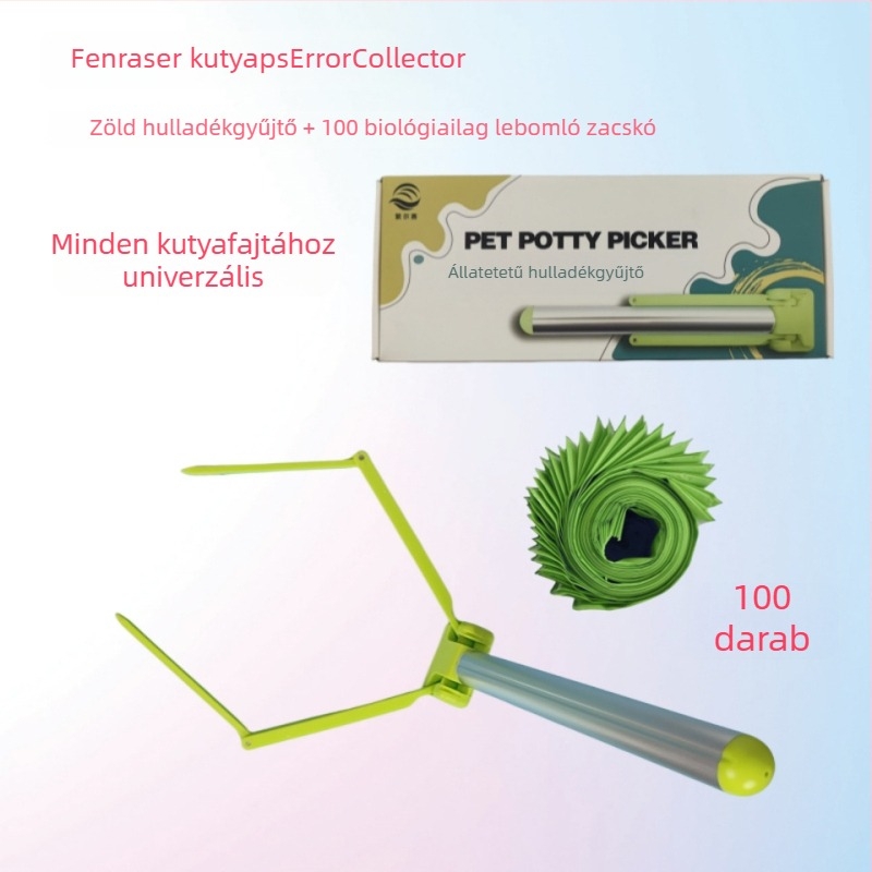 Összecsukható kutyapiszokszedő, automata működés, műanyag, zacskót tartalmaz