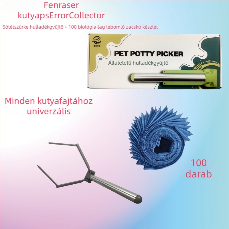 Összecsukható kutyapiszokszedő, automata működés, műanyag, zacskót tartalmaz