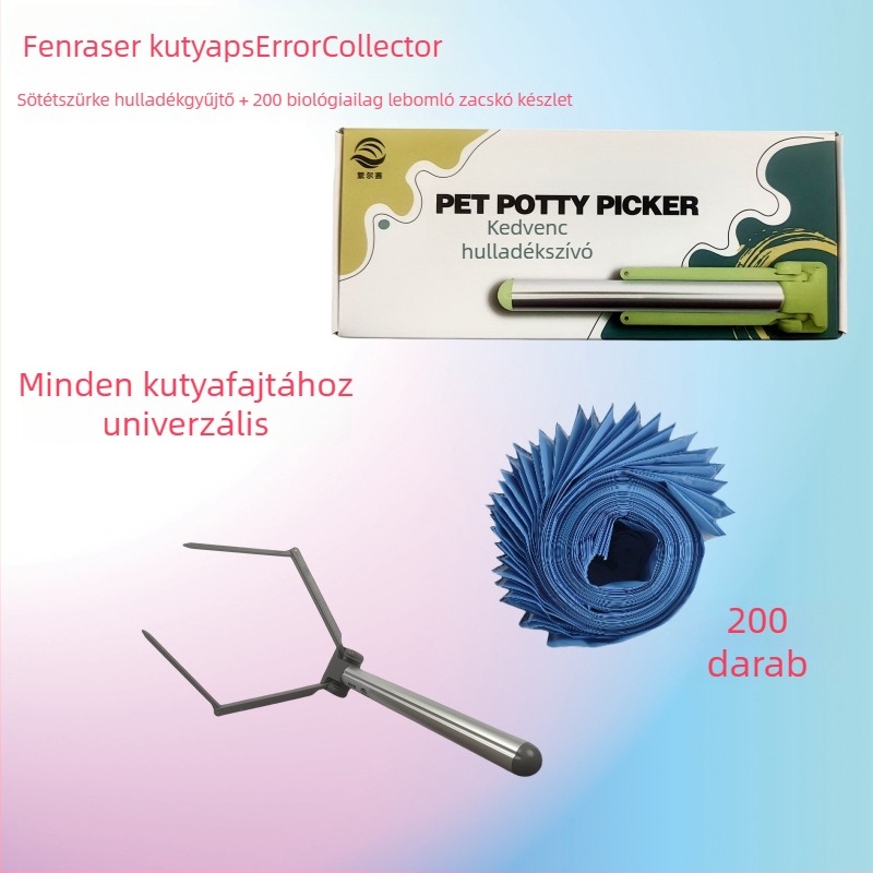 Összecsukható kutyapiszokszedő, automata működés, műanyag, zacskót tartalmaz