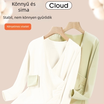 Szoptatós kismama pizsama szett – V-nyakú, hosszú ujjú, hosszú nadrág, vastag poliészter (90–95%)