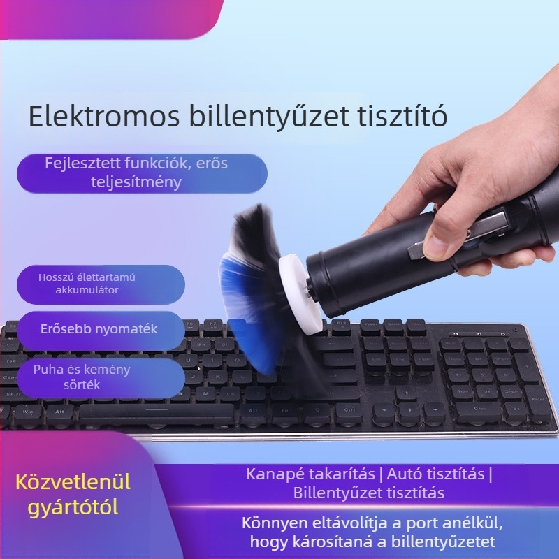 Elektromos billentyűzet-kefe a billentyűzet közötti rések alapos tisztítására, YM003 modell, Yuming Electric márka; kompatibil notebookokkal és számítógépekkel; logónyomtatás elérhető.