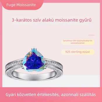 Moissanit gyűrű 925-ös ezüstből, U-alakú, polírozás és beépítés (inlay), uniszex