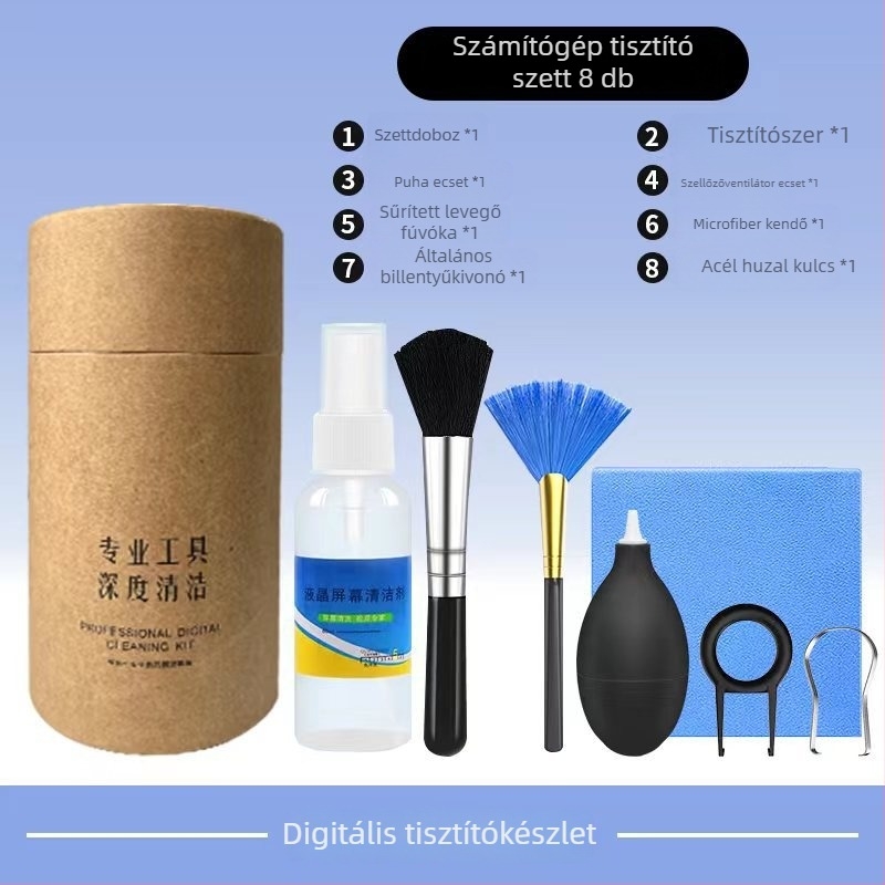 Kilenc darabos számítógép-tisztító készlet: képernyőtisztító, notebook burkolat tisztító, billentyűzet tisztító eszközök – Modell: Qjj-003; Márka: Tide competition; Kompatibilis a 21789048979