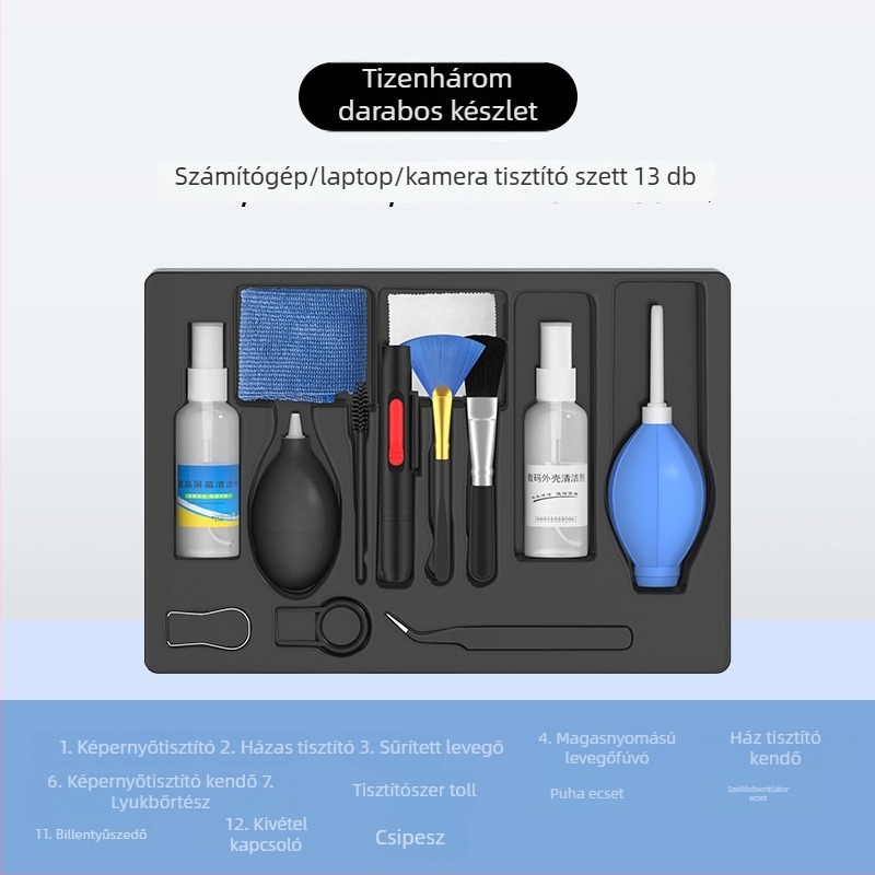 Kilenc darabos számítógép-tisztító készlet: képernyőtisztító, notebook burkolat tisztító, billentyűzet tisztító eszközök – Modell: Qjj-003; Márka: Tide competition; Kompatibilis a 21789048979