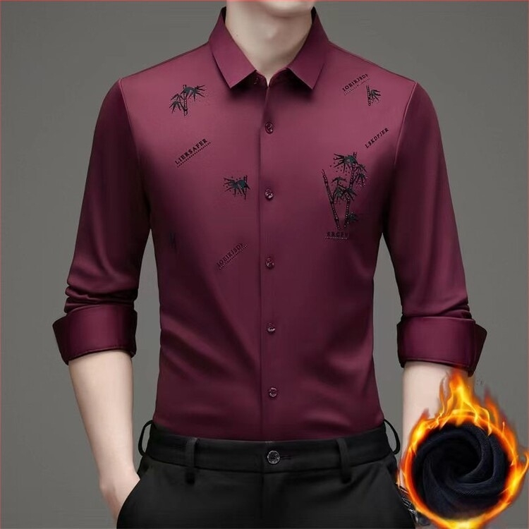 Férfi hosszú ujjú ing fleece-béléssel, gallér típusú lapel, digitális nyomtatás, 80% poliészter-keverék