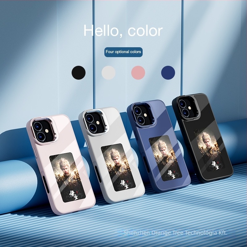 DIY négy színű tintás kijelzővel és AI vetítéssel rendelkező telefon tok, TPU, testreszabható, ütésálló, ujjlenyomat-mentes (iPhone 12–14 Pro/Max)