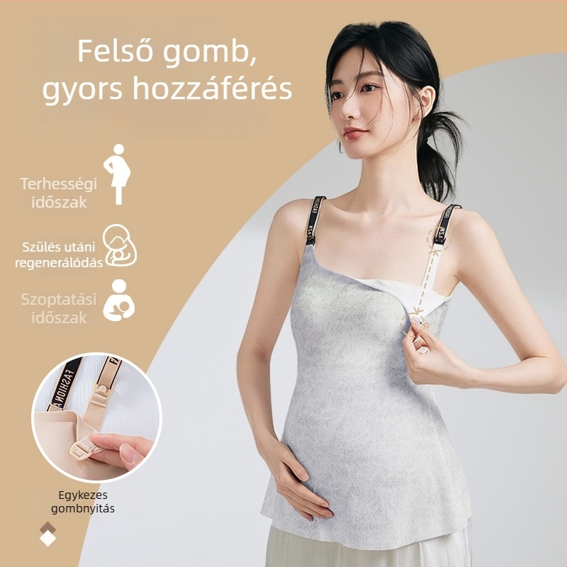 Hűsítő, varrás nélküli szoptatós top hosszú fazonban, elől nyíló, merevítő nélkül, terhes- és szoptató nőknek, vékony anyag