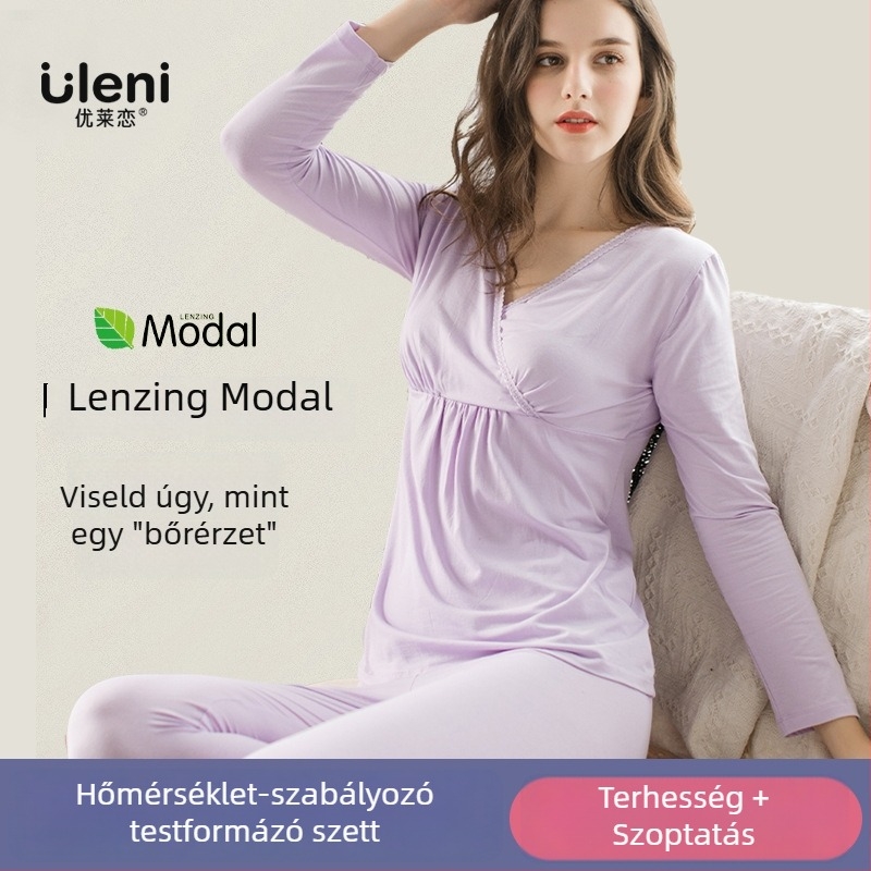 Szoptatós kismama szett: felső és nadrág Modal anyagból, hosszú ujjú, ősz 2024, 30–50% Modal szál