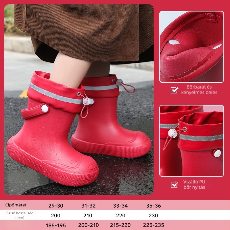 Gyerek esőcsizma – EVA felsőrész, magas szár, középmagas sarok 3–5 cm, uniszex, négy évszak