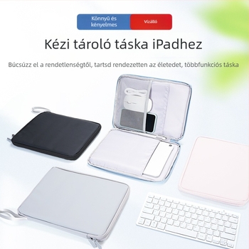 iPad táblagép táska poliészter anyagból, belső zseb, kopásálló és ütésálló, cipzáros nyitás, puha fogantyú