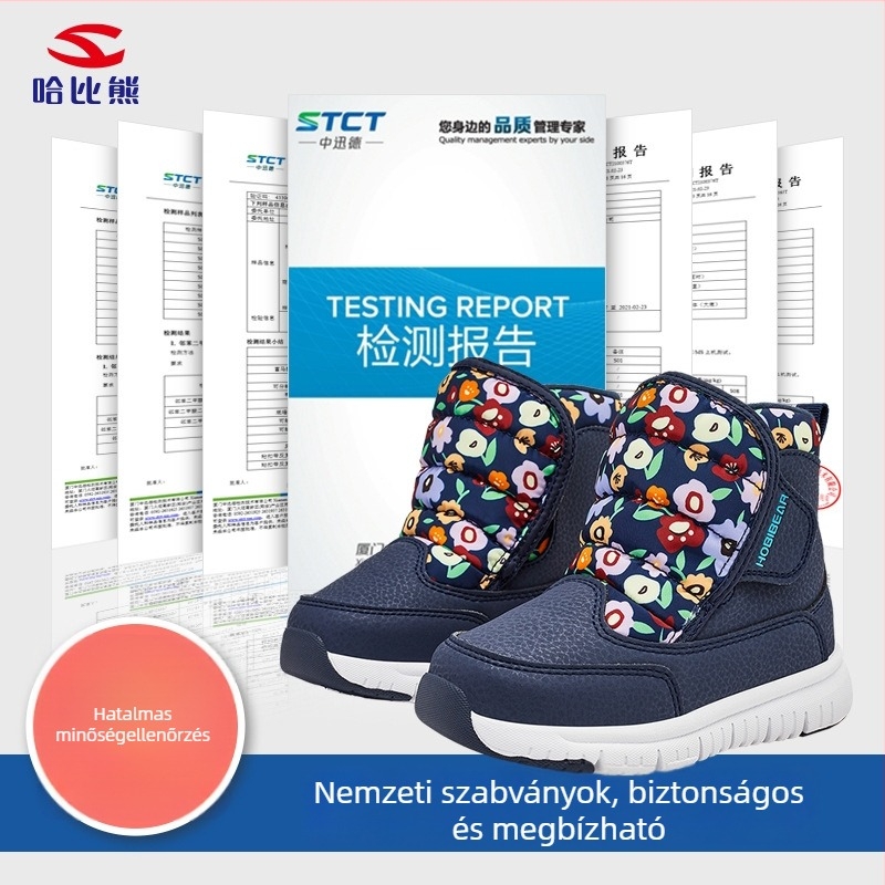 HOBIBEAR gyerek téli bokacsizma fleece bélésével, szintetikus bőr, uniszex, 4–16 éveseknek