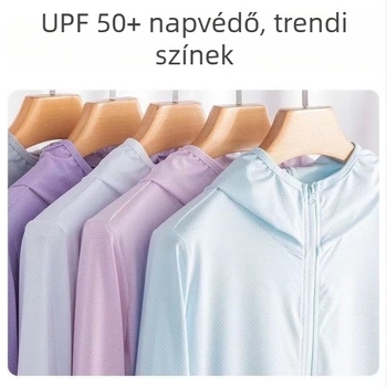 Női UPF50+ UV védelem, lélegző, gyorsan száradó Ice Silk anyagú kapucnis kabát, fő anyag Lycra (Spandex)